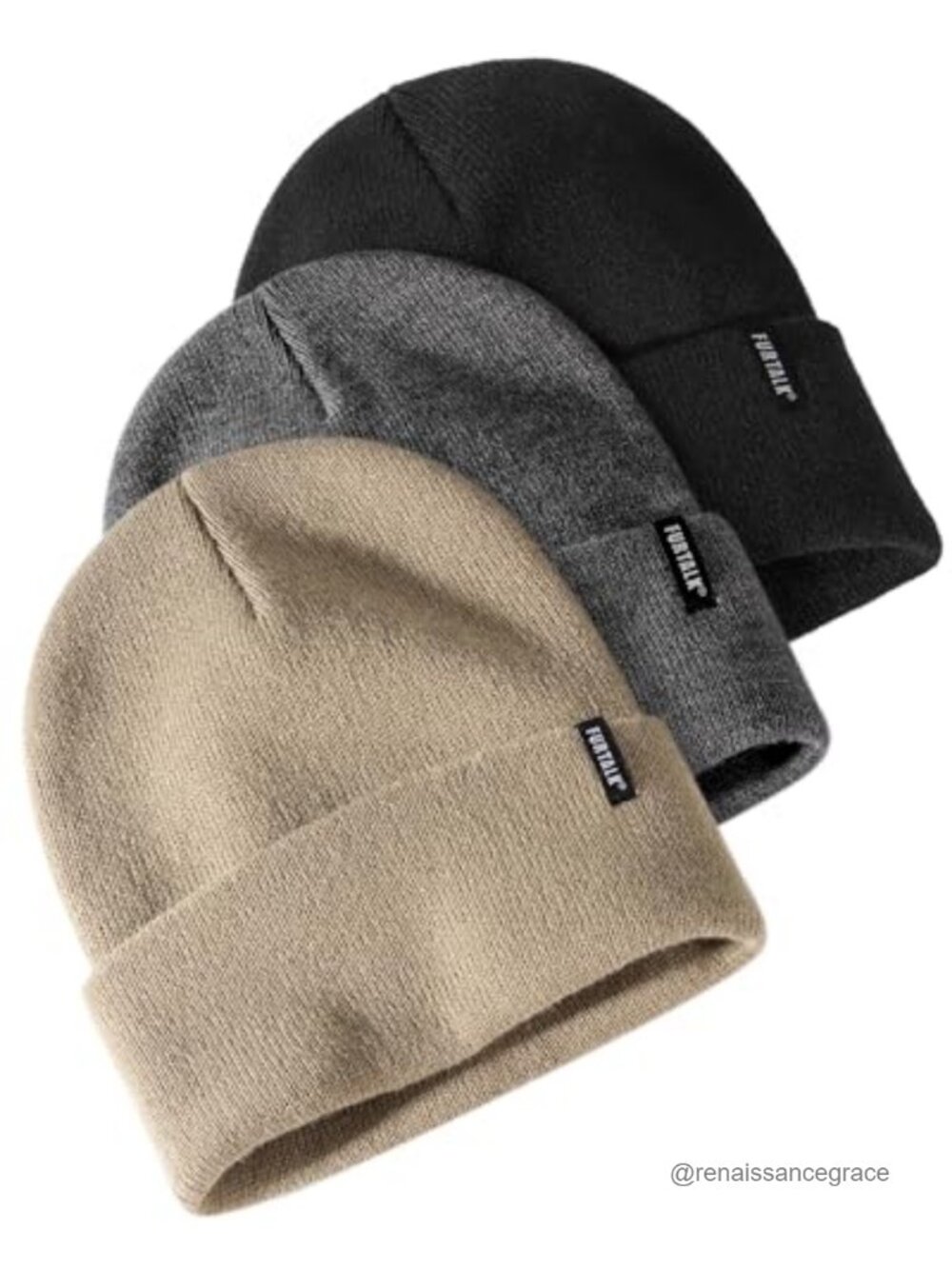 3 Pack Thick Knitted Cuffed Beanie Winter Skull Cap Acrylic Slouchy Stretch